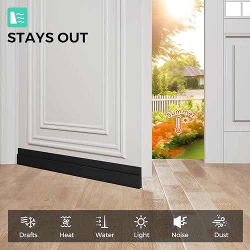 Hojoy 2 Pack Under Door Draft Stopper, Adjustable Door Sweep Anti-Collision Strong Adhesive Weather Stripping Tape Soundproof Draught Stoppers 2" W x 39" L, Black thumbnail 9
