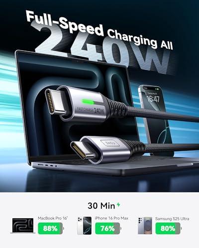 INIU USB C to USB C Cable, 240W Fast Charging Type C Charger Cord, Braided USBC Phone Charger Cable for iPhone 17 16 Pro Max Samsung S25 S24 Laptops MacBook Air 15 M3 iPad Switch [