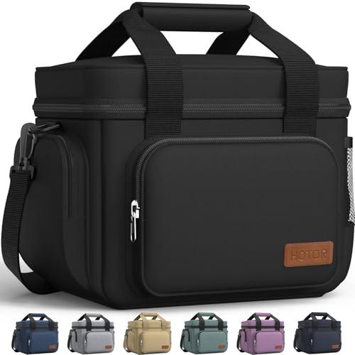 HOTOR Lunch Box for Men and Women - Leak-Proof Insulated Lunch Cooler Bag with Adjustable Strap, Multiple Pockets for Office, Picnic, Hiking, Beach, 1 Layer, 8L, Black, 9.8" x 8.7"