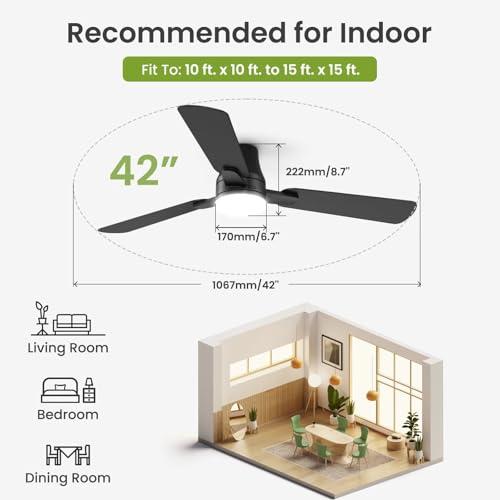 OSTIVE Ceiling Fans with Lights and Remote: 42 Inch Modern Ceiling Fan, Low Profile Flush Mount, Quiet Reversible DC Motor & 3CCT Dimmable LED for Bedroom Living Room Kitchen Indoo thumbnail 3