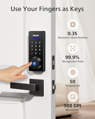 Cerradura Inteligente Digital Philips con Manijas, Acceso Sin Llave, Huella y PIN
