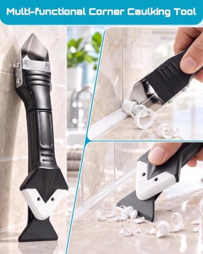 SEESII Caulking Tool 5-in-1,Caulking Grout Removal Tool Kit | Silicone Caulk Scraper Tool with 5 Replaceable Pads,3 Sealant Finishing Tools, 2 Nozzles for Kitchen Bathroom Sink Toilet