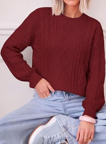 PRETTYGARDEN Women's Crewneck Cable Knit Sweater Pullover Tops | Soft Luxury,Long Sleeve Sweaters,Chunky Texture,2026 Fall Outfits,Warm Layering,Daily Wear,Work Holiday,Winter Going out Top