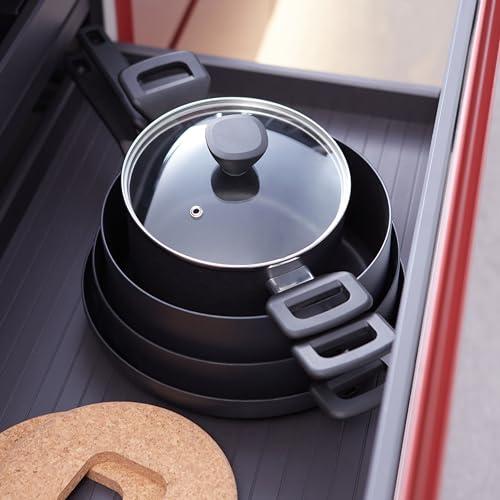 Amazon Basics 10 -Piece Hard Anodized Non-stick Stackable Cookware Pots and Pans Set, Space Saving, Black