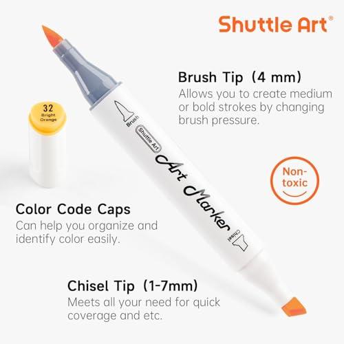 Shuttle Art Pastel Alcohol Markers Brush tip, Dual Tip Brush & Chisel Tip Art Marker Set, 50 Colors plus 1 Blender Marker Pens with Case Perfect for Illustration Students Adults Co