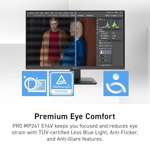 msi PRO MP241 E14V 24-inch IPS 1920 x 1080 (FHD) Office Monitor, 144Hz, Free-Sync, HDMI, DisplayPort, VESA Mountable, Tilt, Speaker, 4-Side Slim Bezel 1ms, Black thumbnail 4