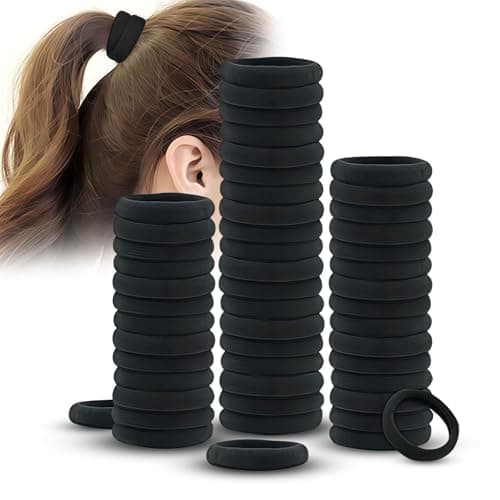 50 Ligas elásticas negras para cabello, sin costuras y sin daños