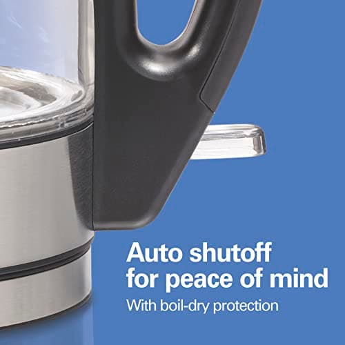 Hamilton Beach Electric Tea Kettle, Water Boiler & Heater, 1 Liter, 1500 Watts for Fast Boiling, BPA Free, Cordless Serving, Auto-Shutoff & Boil-Dry Protection, Blue LED, Glass (40