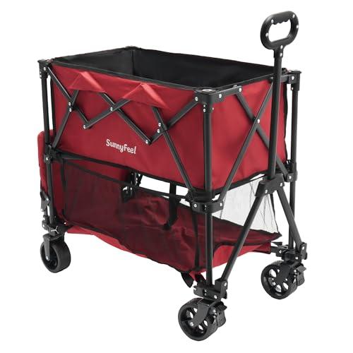 SUNNYFEEL Lightweight 47''L Double Decker Wagon for Sport, 270L Collapsible Wagon Cart,331lbs Collapsible Outdoor Utility Wagon Cart for Shopping Garden Camping,Red-Lightweight thumbnail 8