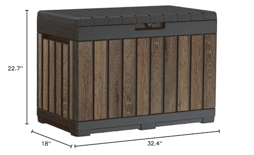 Keter Signature Everwood 50 Gallon Resin Deck Box-Organization and Storage for Patio Cushions, Throw Pillows and Garden Tools, Walnut