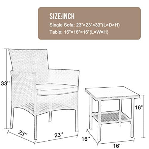 FDW 3-Piece Patio Furniture Set | Brown | Outdoor Wicker Furniture