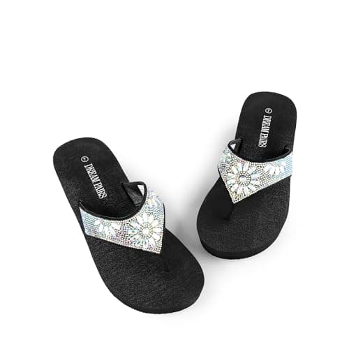 DREAM PAIRS Women's Rhinestone Platform Wedge Flip Flops Summer Beach Comfortable Thong Sandals,Size 10,Multi Flower,SDFF2401W