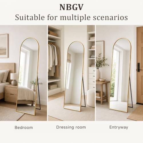 NBGV 57"x17" Floor Mirror Full Length, Arched Full Length Mirror with Stand, Full Body Mirrors for Bedroom Living Room or Cloakroom Black thumbnail 4