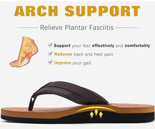KuaiLu Mens Leather Flip Flops Arch Support Summer Beach Pool Water Thong Sandals Waterproof Essentials Walking Shoes Slip on Orthotic Casual Sport Cushioned Wide Slides Shower Sli thumbnail 4