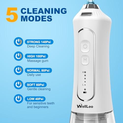 WellLeo Water Flosser for Teeth, 300ML Cordless Oral Irrigator Rechargeable Dental Flosser Picks with 5 Modes 5 Jet Tips,IPX7 Waterproof Teeth Cleaner for Braces Gum Care, Home Tra thumbnail 2