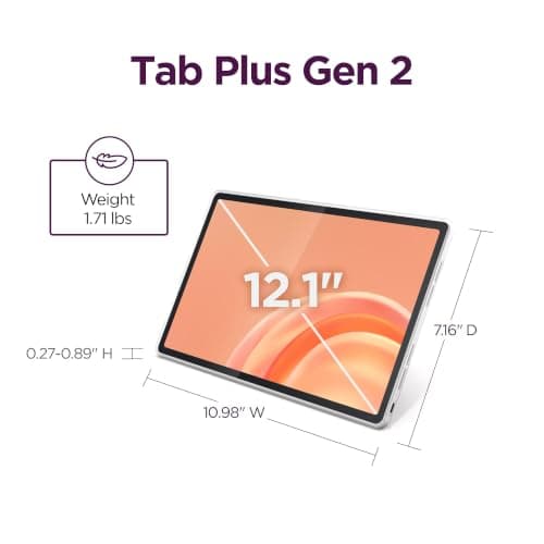 Lenovo Tab Plus Gen 2: Tablet de Entretenimiento con Funda Transparente, Pantalla 12.1″ 2.5K IPS 120Hz, Dimensity 7400, 8GB RAM, 256GB Almacenamiento