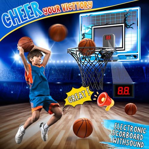 Indoor Mini Basketball Hoop, Over The Door Basketball Hoop With Height Adjustment, Electronic Scoreboard, Remote Control, Upgrade 3 Modes Games Sport Toys Birthday Gifts for Kids 5