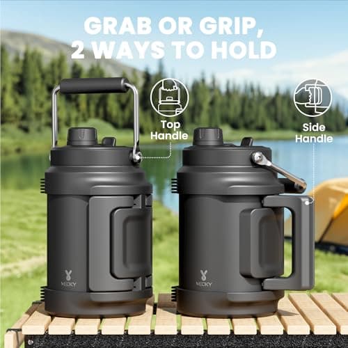 64 oz Insulated Water Bottle for Gym: Meoky Triple Wall Vacuum Stainless Steel Half Gallon Water Jug - Top and Side Handles, 2-in-1 Straw and Spout Lid, Cold for 36 Hrs, Leak Proof for Camping (Night) thumbnail 3