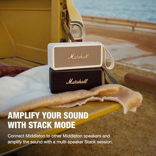 Marshall Middleton Portable Bluetooth Speaker - Rugged Waterproof/Dust-proof Design | Loud Stereo Sound, Deep Bass | Compact and Wireless for Travel and Outdoors - Black and Brass thumbnail 4