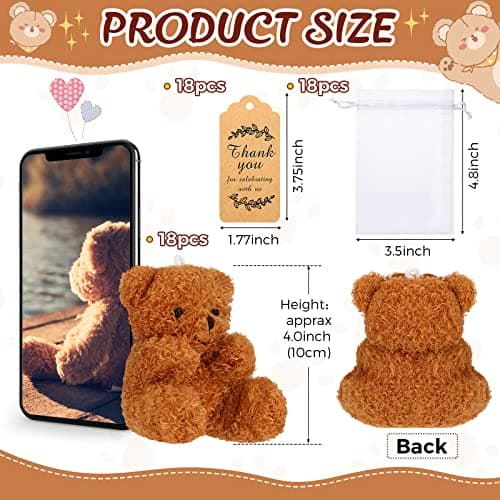 18 Sets de Mini Osos de Peluche Hungdao con Bolsas y Etiquetas Kraft para Recuerdos de Fiesta
