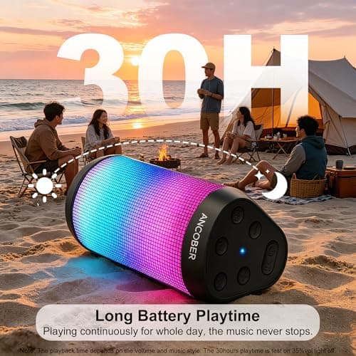 Bluetooth Speaker Portable Wireless, 20W Stereo Loud Sound, 8 Modes LED Light Show, 30H Playtime, IPX4 Waterproof, TWS Pairing, Built-in Mic, BT5.3 for Outdoor, Party, Travel, Home thumbnail 6