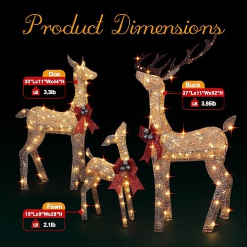 Set de 3 Renos Navideños Iluminados FUNNGO para Exterior con Luces LED