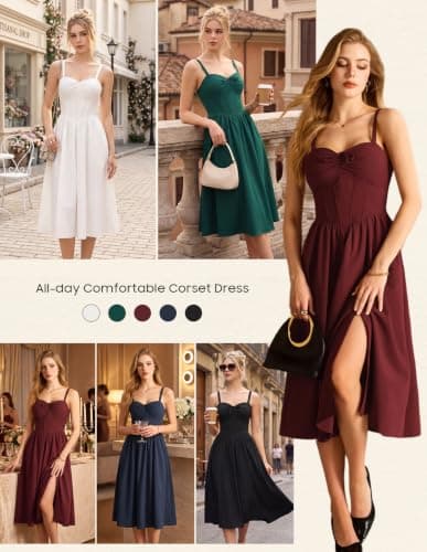Scarlet Darkness Corset Midi Dress Women Cocktail Party Milkmaid Sundress thumbnail 6