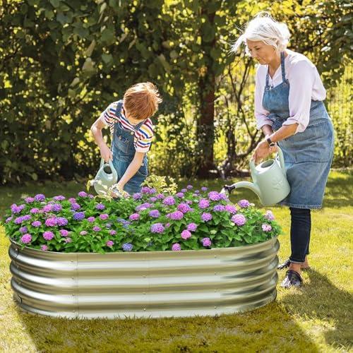 Eclaron Galvanized Raised Garden Bed for Outdoor: 4X2X1ft Durable Metal Vegetable Plant Container Kit - Oval Planter Box for Gardening Flower Trough thumbnail 7