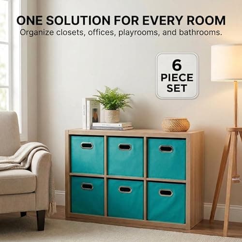 Household Essentials Fabric Storage Cubes 6 Pack – 11x11x11 Foldable Non-Woven Bins with Chipboard Sides & Grommet Handles – Stackable Cube Organizer for Closet, Nursery, Shelf, or thumbnail 8