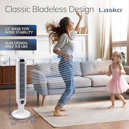 Lasko Oscillating Tower Fan with Remote Control, 3 Quiet Speeds, Timer for Bedroom, Kitchen, Office Use, White, 36" 2510 thumbnail 4
