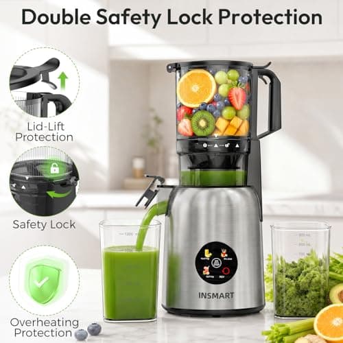 INSMART Juicer Machines, 3-in-1 Cold Press Juicer High Juice Yield | 300W Slow Masticating JuicerS Extractor Machine for Whole Fruits/Vegetables, Low Noise and Safety Lock