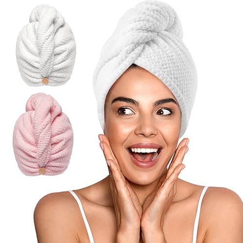 YFONG 2 Pack Microfiber Hair Towel Wrap for Women, Quick Dry Hair Turban