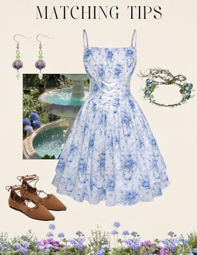 Scarlet Darkness Women Corset Milkmaid Dress Cottagecore Floral Sundress Blue Floral L thumbnail 5