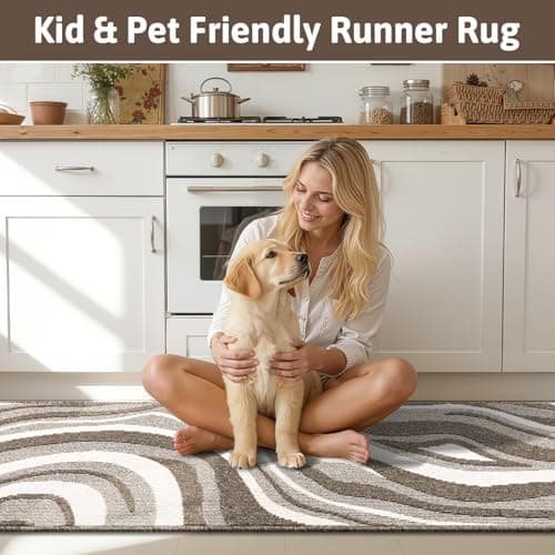 Yamaziot Washable Hallway Runner Rug 2x8 – Non Slip Modern Abstract High-Low Textured Kitchen Runner Rug, Boho Carpet Runner for Kitchen, Entryway, Bedroom, Laundry, Hallway, Beige thumbnail 9