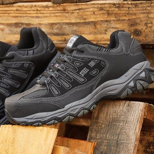 Miniatura de Skechers Cankton Hombre: Calzado de Seguridad con Punta de Acero, Protección EH y Memory Foam (Negro/Carbón) 7