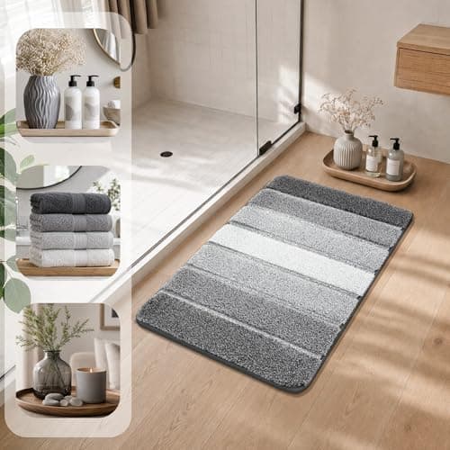 COSY HOMEER Bathroom Rugs 24 x 17, Ultra Soft Absorbent Bath Mat, Non-Slip TPR Backing Stays in Place, Machine Washable Shaggy Rug for Bathroom Floor, Grey thumbnail 3