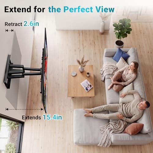 BONTEC Full Motion TV Wall Mount for 37-85 Inch TVs, Hold up to 132lbs, Heavy Duty Swivel Tilt TV Mount, Articulating Dual Arm Wall Mount TV Bracket, Max VESA 600x400mm, Fits 16" W thumbnail 8