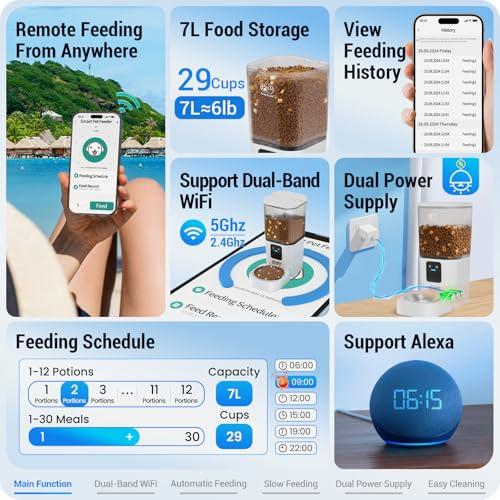 Automatic Cat Feeder with 5G WiFi: Automatic Dog Feeder with Slow Feed & Smart APP Control, 7L Timed Auto Cat Food Dispenser with Alexa for Pets, Detachable for Easy Cleaning - 29 