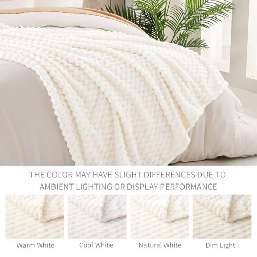 Exclusivo Mezcla Fleece Throw Blanket for Couch, Extra Large Fuzzy Ivory Bed Blankets, Soft Cozy Plush Sofa Throws for All Seasons, 50x70 Inches thumbnail 3