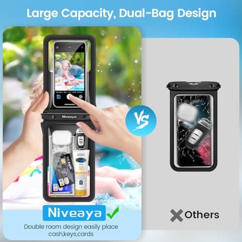 Niveaya Double Space Waterproof Phone Pouch - 2 Pack, Waterproof Phone Lanyard Case with iPhone 17/16/15/14/13 Pro Max up to 8.3", Phone Dry Bags for Vacation Beach Pool Kayak Cruise Travel Essentials thumbnail 8
