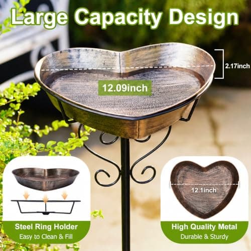 35In Metal Heart-Shaped Bird Bath, Vintage 12.1"D 2.17" Deep Romance Bowl