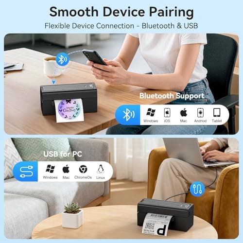 Hoorola Bluetooth Thermal Label Printer, Wireless 4x6 Shipping Label Printer for Small Business & Shipping Packages, Support iPhone, Android, Windows, macOS, Work for Amazon, Shopi thumbnail 2