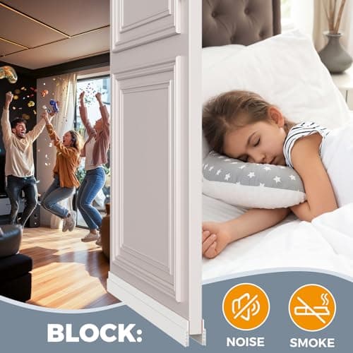 GroTheory 2 Pack Door Draft Stopper, Under Door Sweep for Exterior & Interior Doors, Weather Stripping Door Seal, Garage Window Blocker Noise Cold Air Insulation, Draft Guard White
