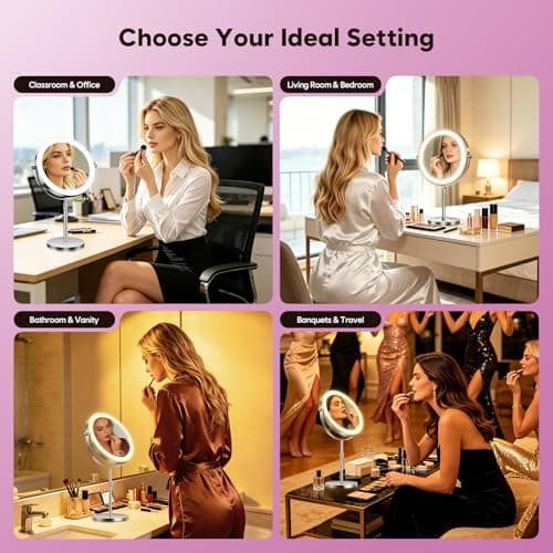 Miniatura de Espejo de Maquillaje Zlroluyn 1X/30X con Luz LED, Ajustable y Doble Cara (Níquel) 6