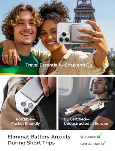LISEN Ultra Slim MagSafe Power Bank,5000mAh Wireless Slim MagSafe Battery Pack,Magnetic Portable Charger,Magnetic Power Bank for iPhone 17 Pro Max Plus Air/16-12 Series,Gifts for M thumbnail 4
