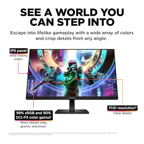 Miniatura de Monitor Gaming HP OMEN 23.8" FHD 165Hz, Panel IPS, 99% sRGB, AMD FreeSync Premium (2023) 3
