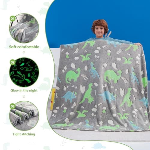 QSTEHEML Dinosaur Glow in The Dark Blanket,Dinosaur Gifts for Boys Age 3 4 5 6 7 8 9 10 11 12 Year Old, Soft Throw Blanket for Kids - Christmas Birthday Bedroom Decor 50"×60"