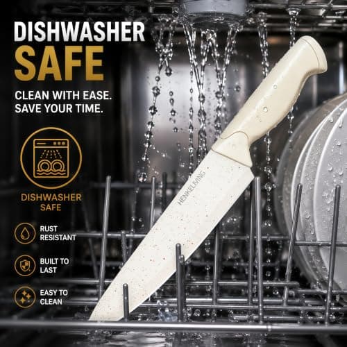 HENKELIVING 14-Piece Cream Kitchen Knife Block Set with Built-in Sharpener | Dishwasher safe, german high-carbon stainless steel blades, ultra-sharp edges, ergonomic non-slip handles thumbnail 4