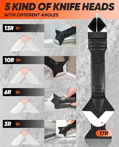 Saker Silicone Caulking Tool 3-in-1 Grout Removal Tool and Sealant Finishing Scraper with Stainless Steelhead, Caulk Remover and Seam Repair Kit for Bathroom, Kitchen, Floor, Windo