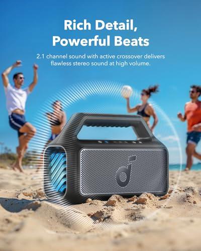 Soundcore Boom 2 By Anker, Outdoor Speaker, 80W, Subwoofer, BassUp 2.0, 24H Playtime, IPX7 Waterproof, Floatable, RGB Lights, USB-C, Custom EQ, Bluetooth 5.3, Portable for Camping  thumbnail 3
